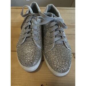 DeBlossom Collection Size 7.5 Silver Rhinestone Shoes Sparkle Swifty Flat Tie
